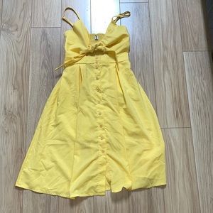 Bright Yellow Button Dress with tie